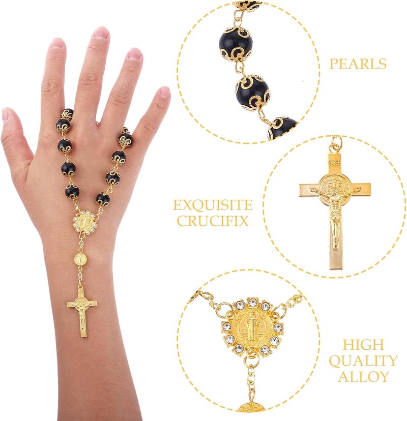 COBEE Car Rosary for Rearview Mirror, 2 Pieces Car Mirror Hanging Cross Auto Rosary Rear View Mirror Pendant Car Hanging Accessories Interior Decors for Women Men (Black Gold) - Image 4